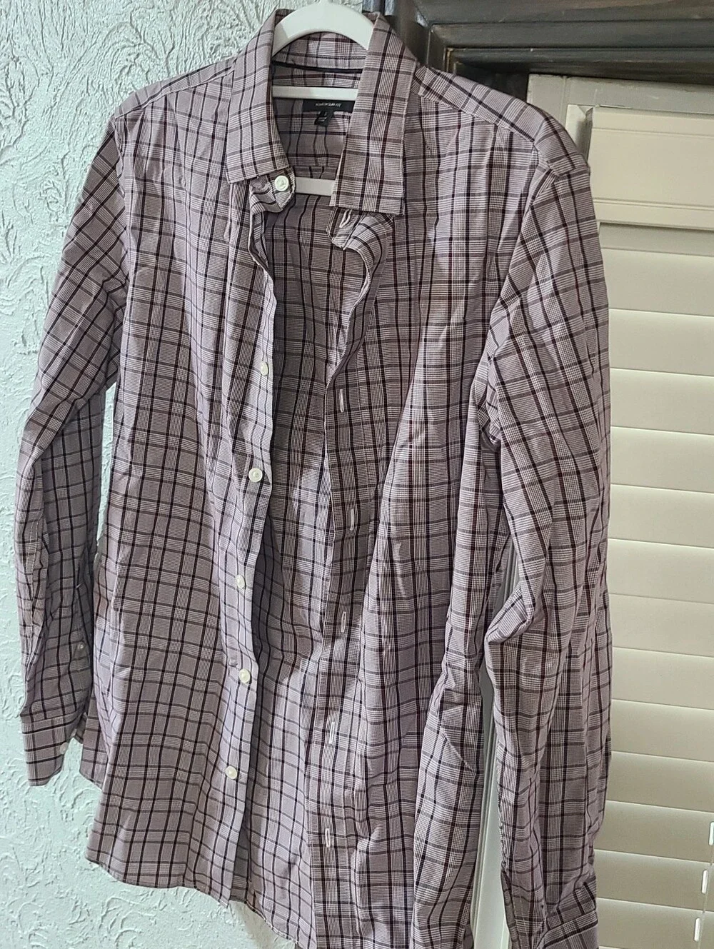Banana Republic Slim Fit maroon, white, & navy check pattern Button Front Shir